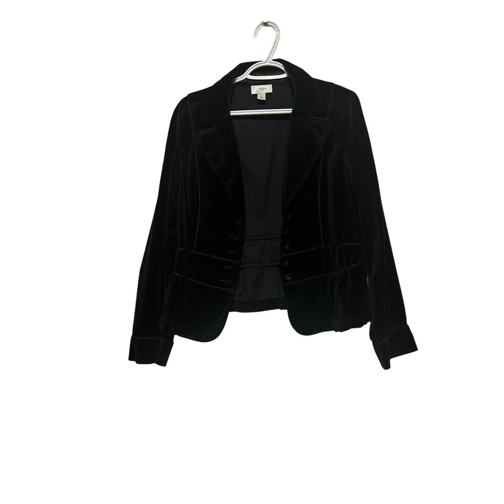 Ann Taylor Loft Women's Black Velvet Long Sleeve Button Front Blazar Size 12